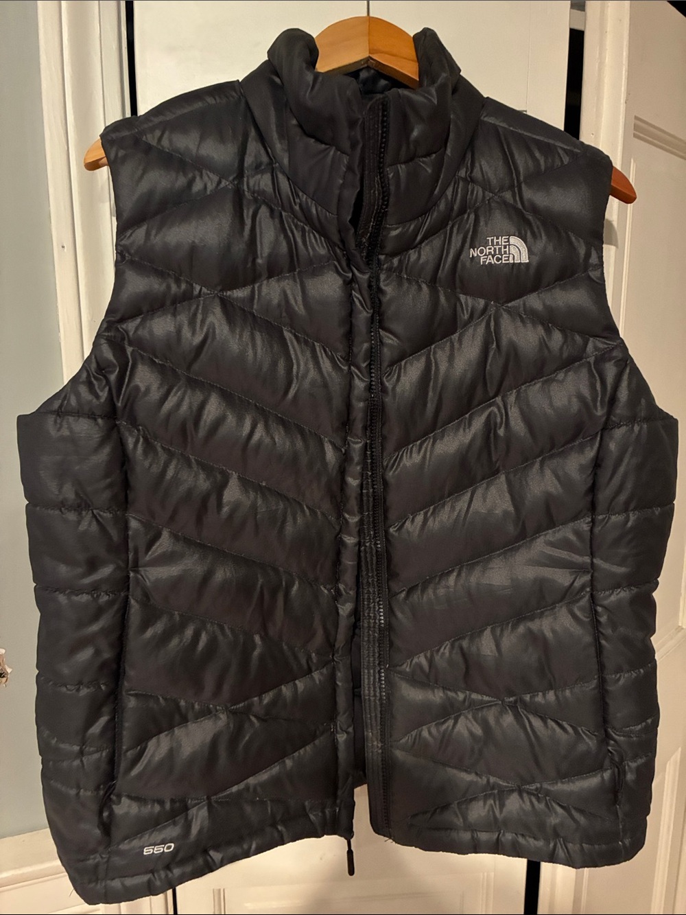 The North Face 550 Goose Down Puffer Vest Black Full Zip zippered pockets XL